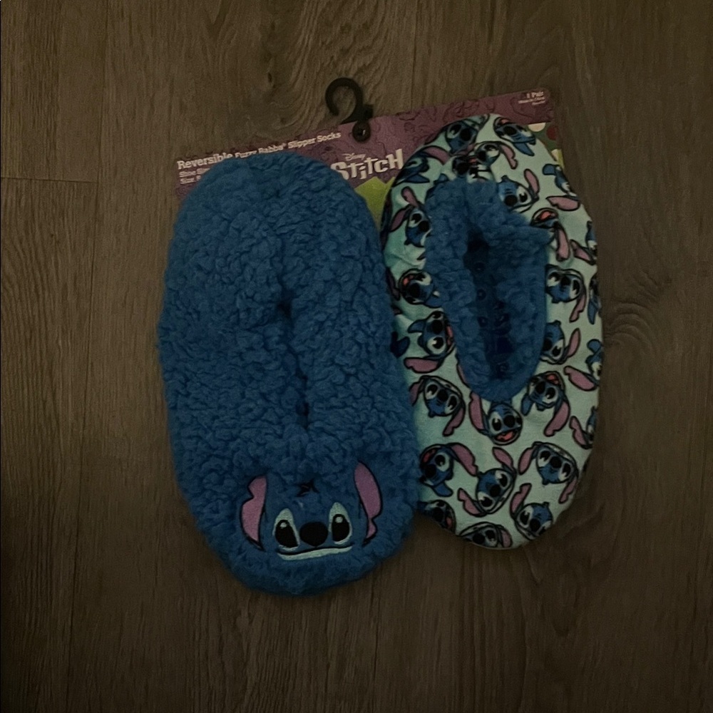 Disney Blue and Multi-Color Stitch Slipper Socks